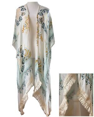 Boho Fringe Kimono Duster Cardigan‎ Open Front Beach Cover Up Festival Resort